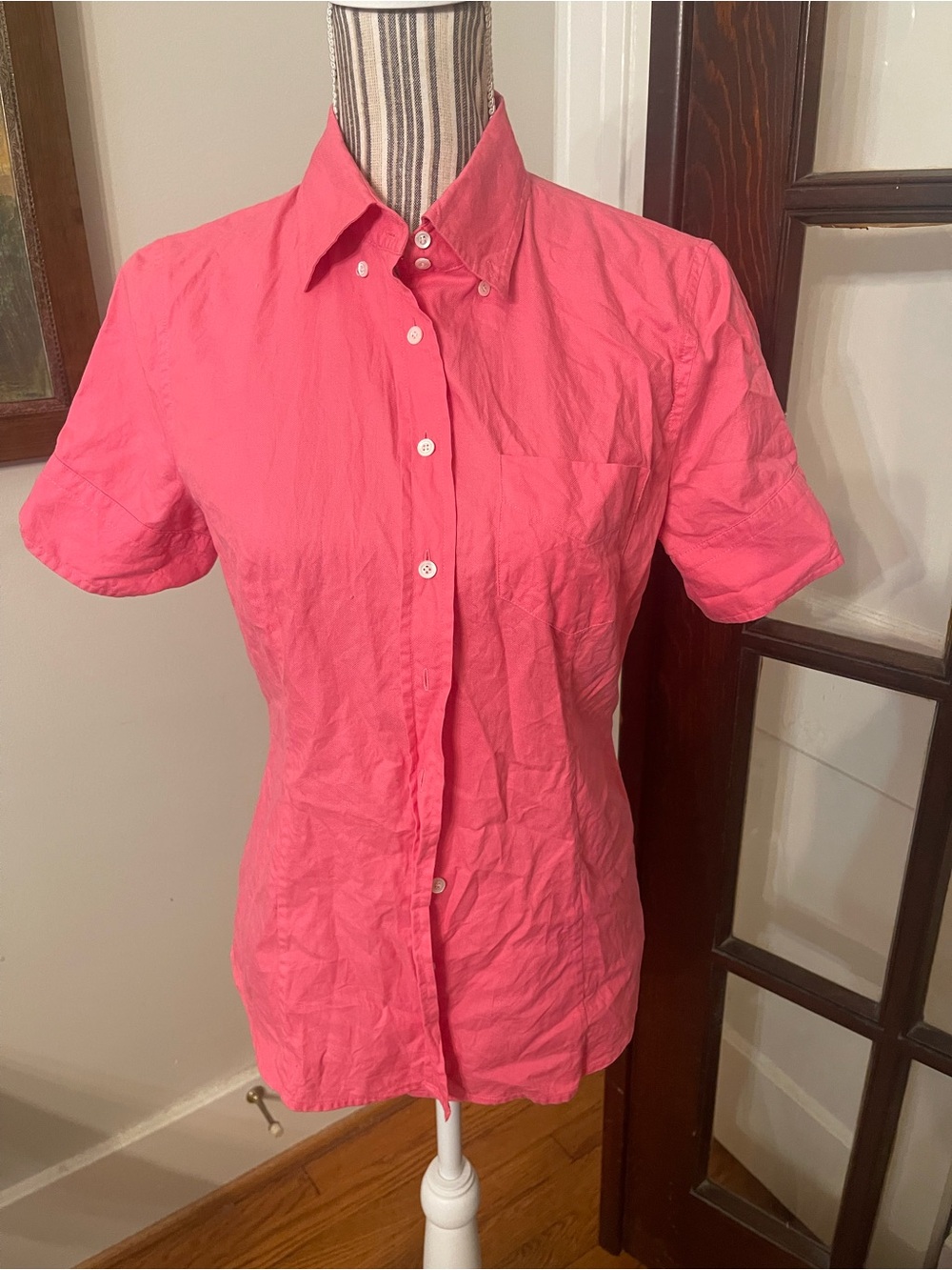 J. Crew Pink Short-Sleeve Button-Down Shirt French Oxford